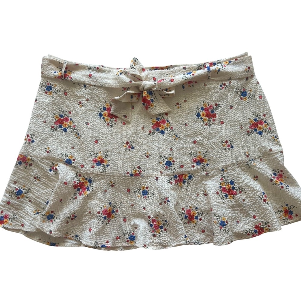 Cider‎ Floral Ruffle Mini Skirt With Tie Waist Plus Size 4X Coquette